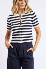 Navy/Cream Daphne Knit Short Sleeve Cardigan