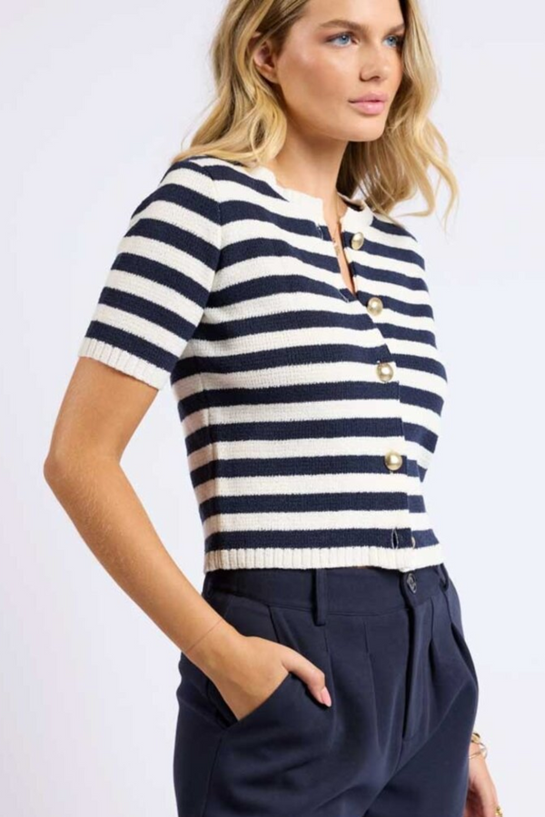 Navy/Cream Daphne Knit Short Sleeve Cardigan