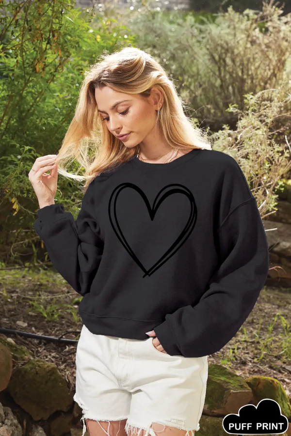 Black Heart Puff Mid Graphic Sweatshirt