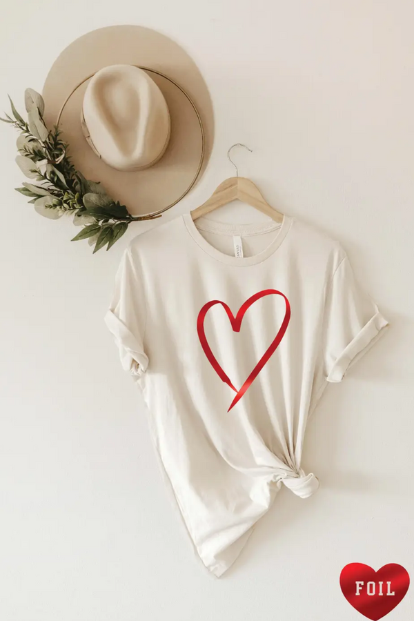 Vintage White Heart Foil Short Sleeve Top