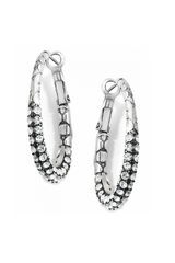 Silver Pebble Pave Oval Hoop Earrings