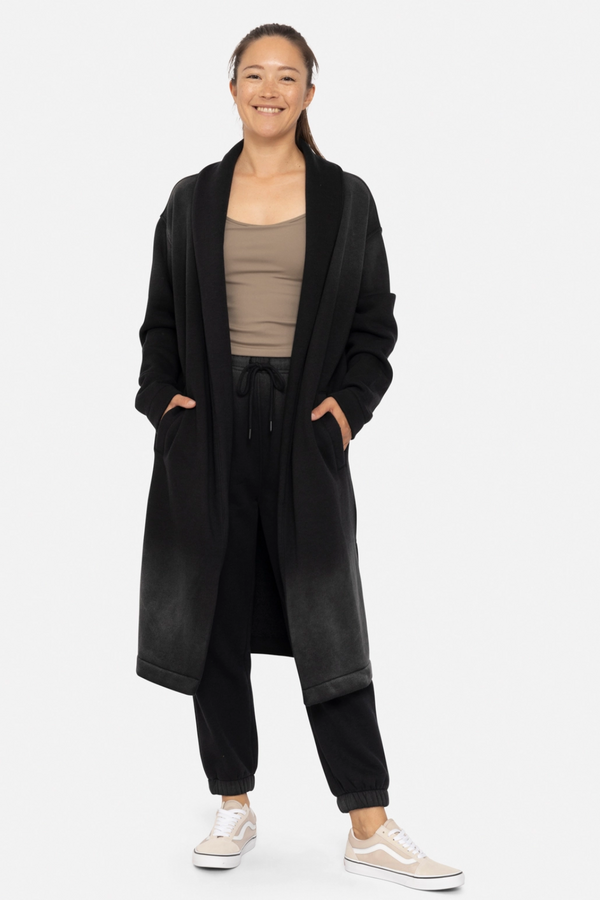 Black Longline Ombre Spray Long Sleeve Cardigan