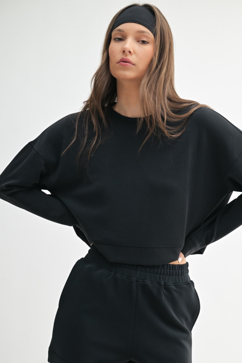 Black Scuba Dropped Shoulder Sweatshirt