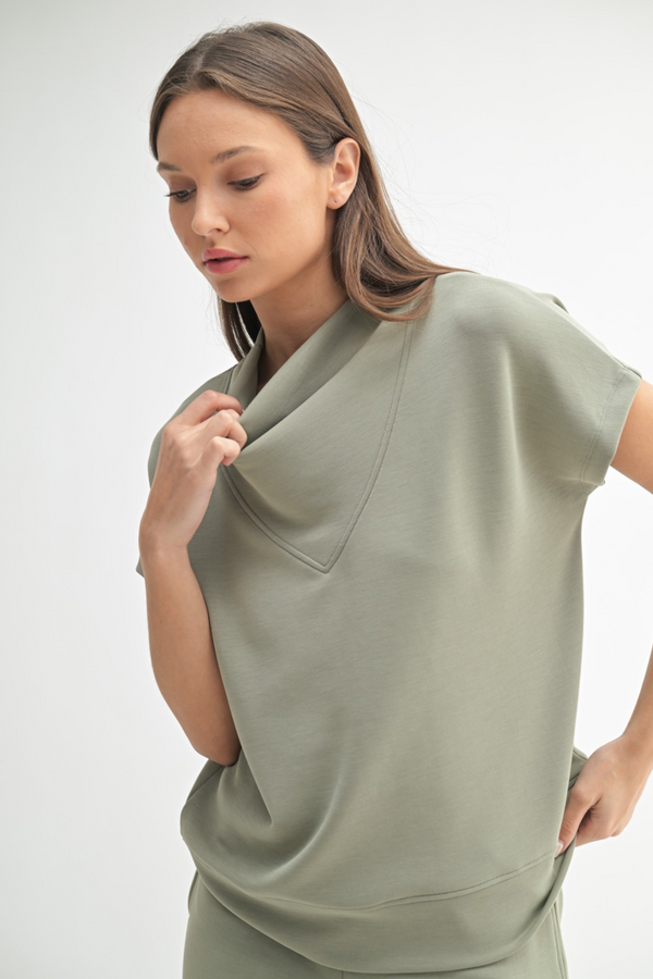 Shadow Scuba Cowl Neck Short Sleeve Top