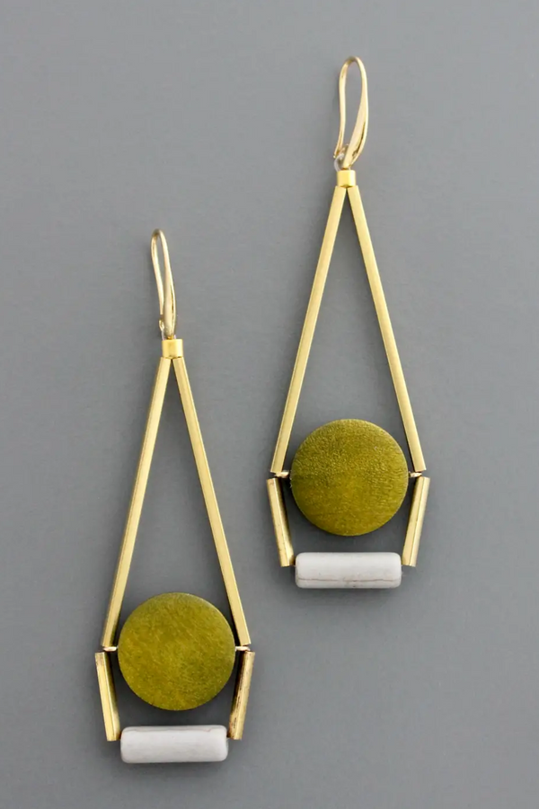 Geometric Green and Gray Earrings