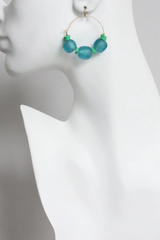 Kelly Green and Aqua Ghana Glass Hoop Earrings