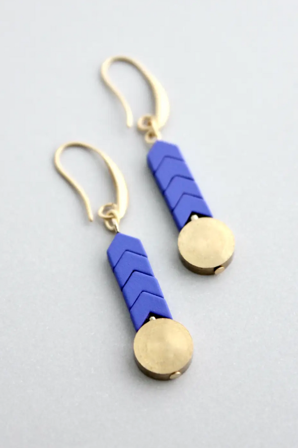 Blue and Brass Hook Earrings