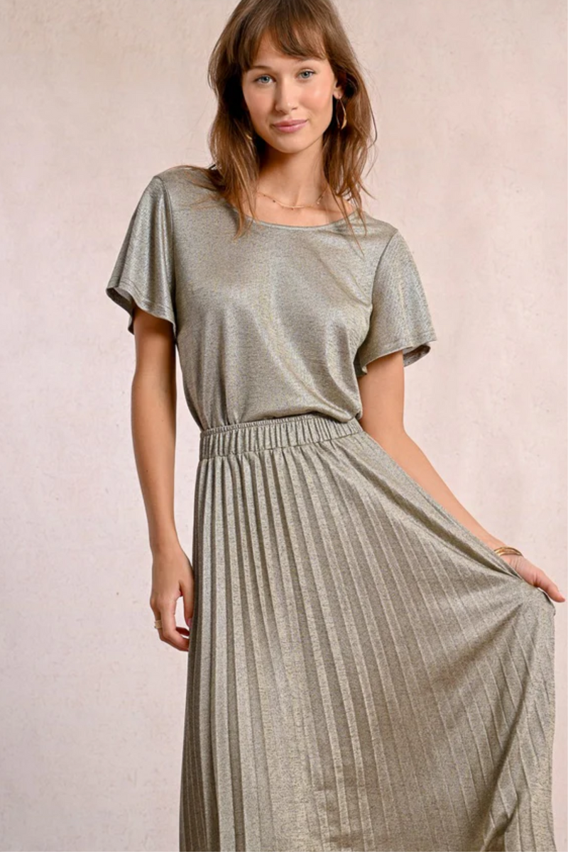 Beige Iridescent Pleated Skirt