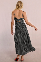 Black and White Polka Dot Spaghetti Strap Tie Back Dress