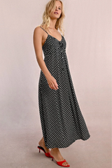 Black and White Polka Dot Spaghetti Strap Tie Back Dress