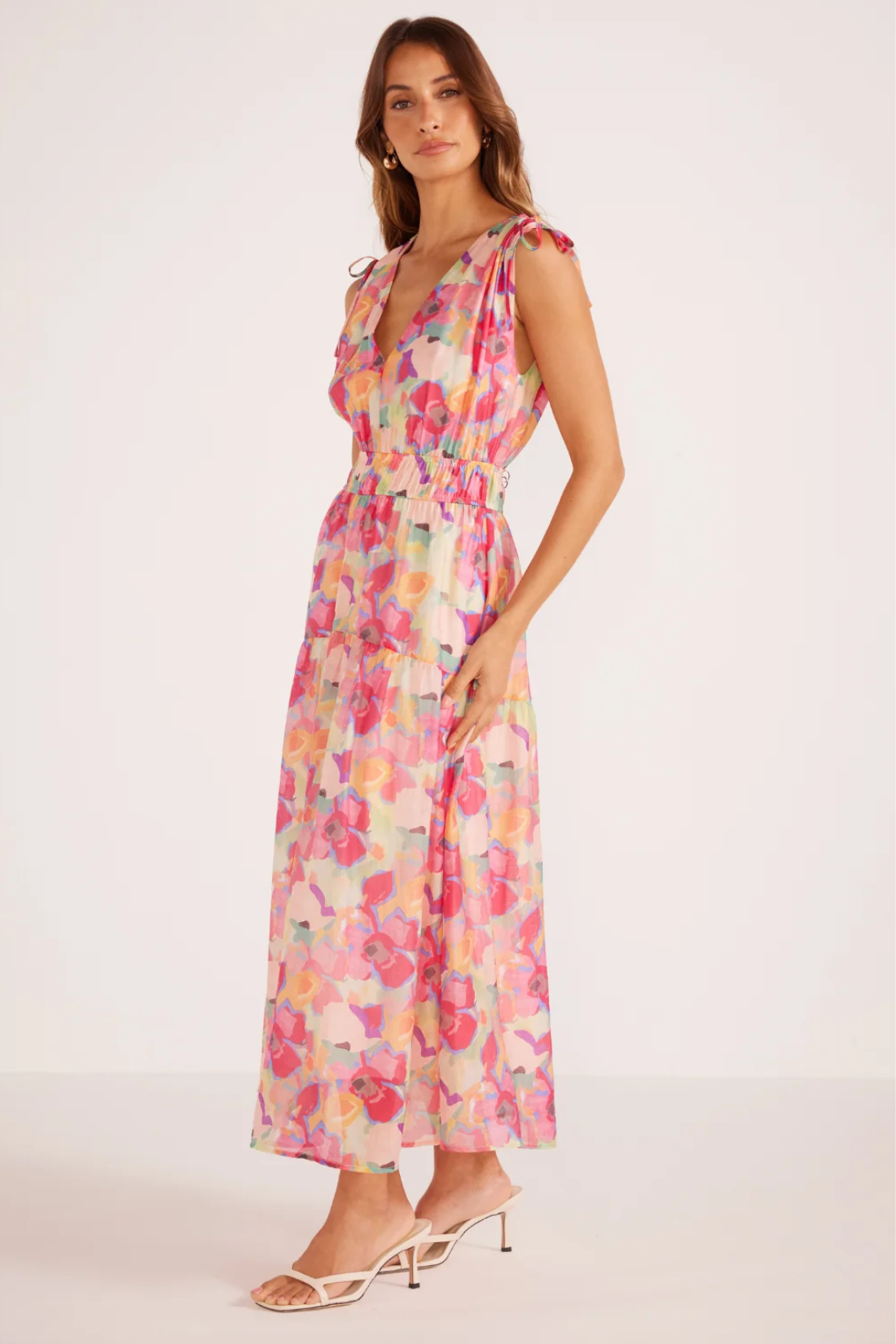 Bright Floral Feyano Tiered Midi Dress