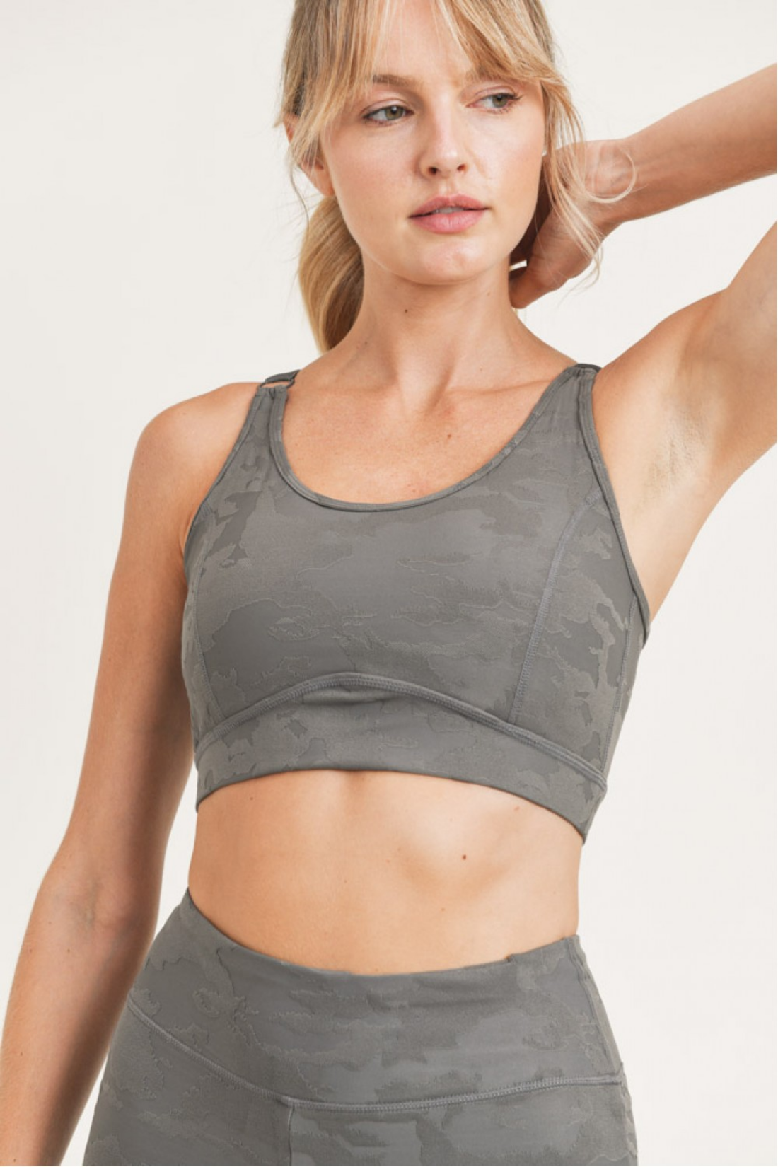 Textured Camo Jacquard Peekaboo Sports Bra