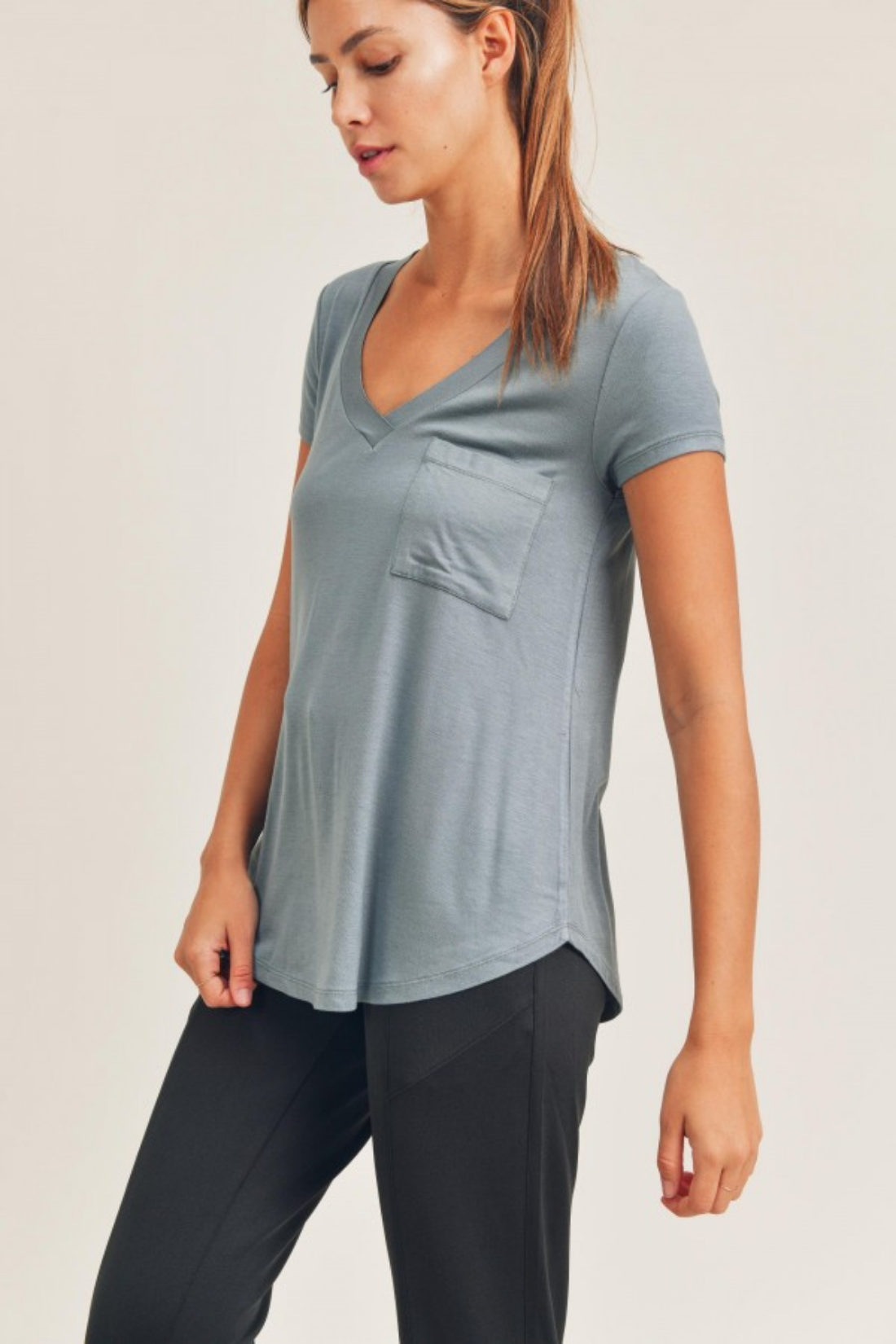 Longline Deep V-Neck Pocket Shirt