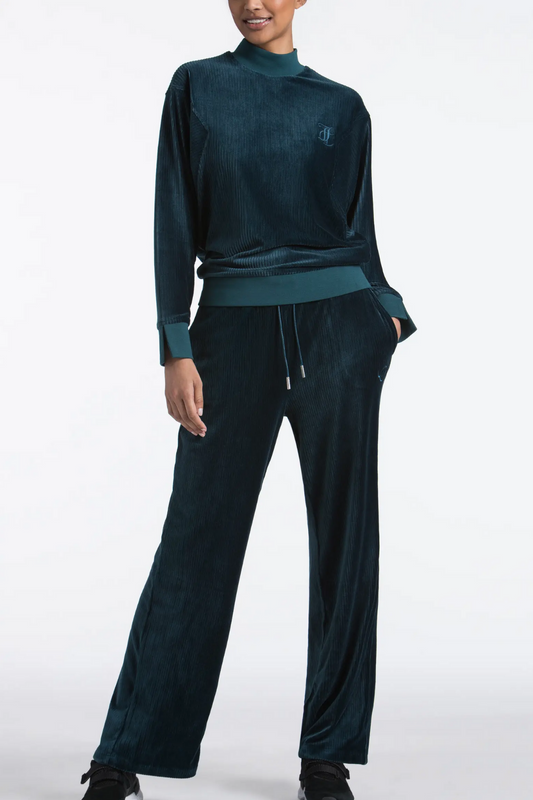 Teal Velour Wide Leg Sweatpants