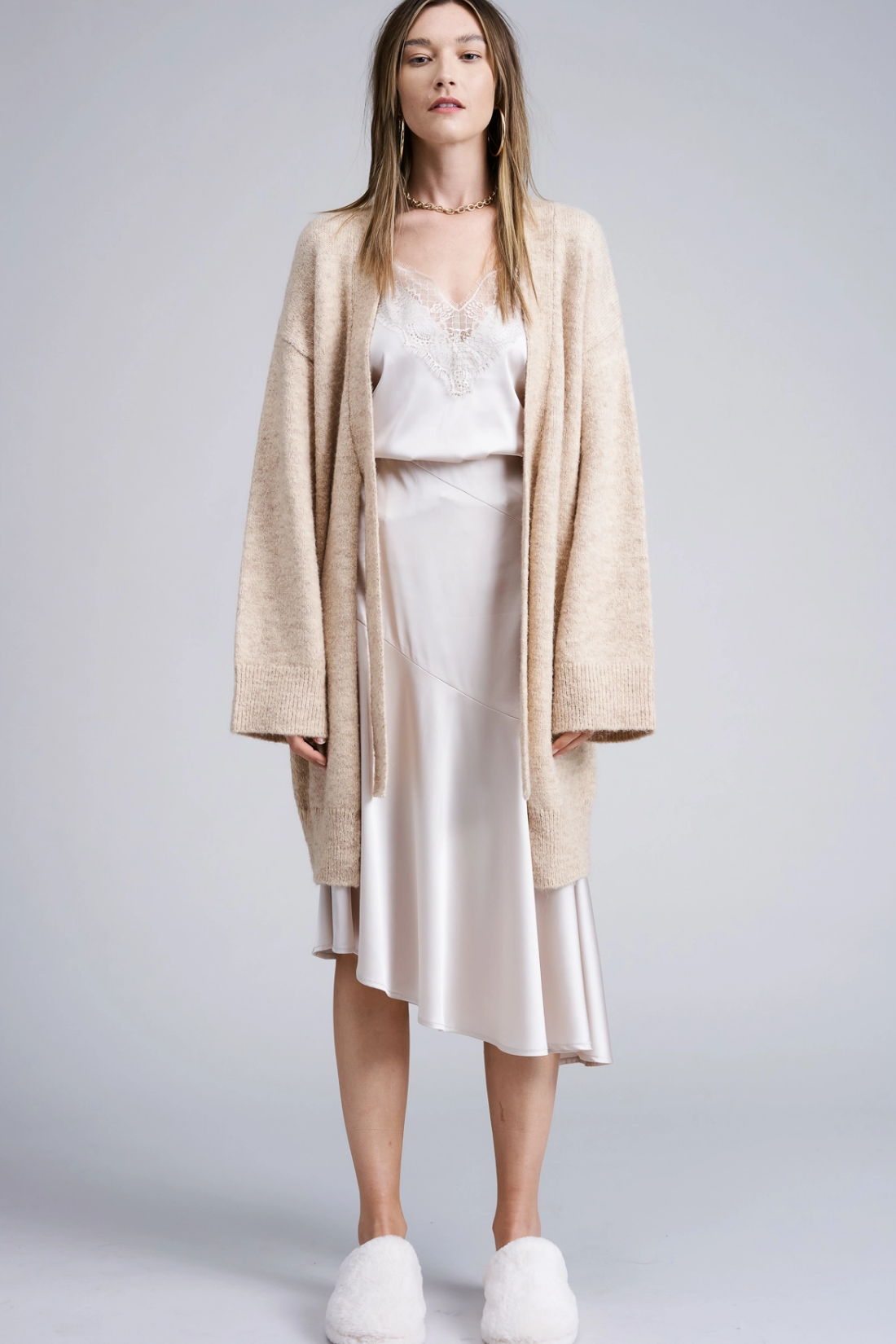 Demian Beige Tie Front Cardigan