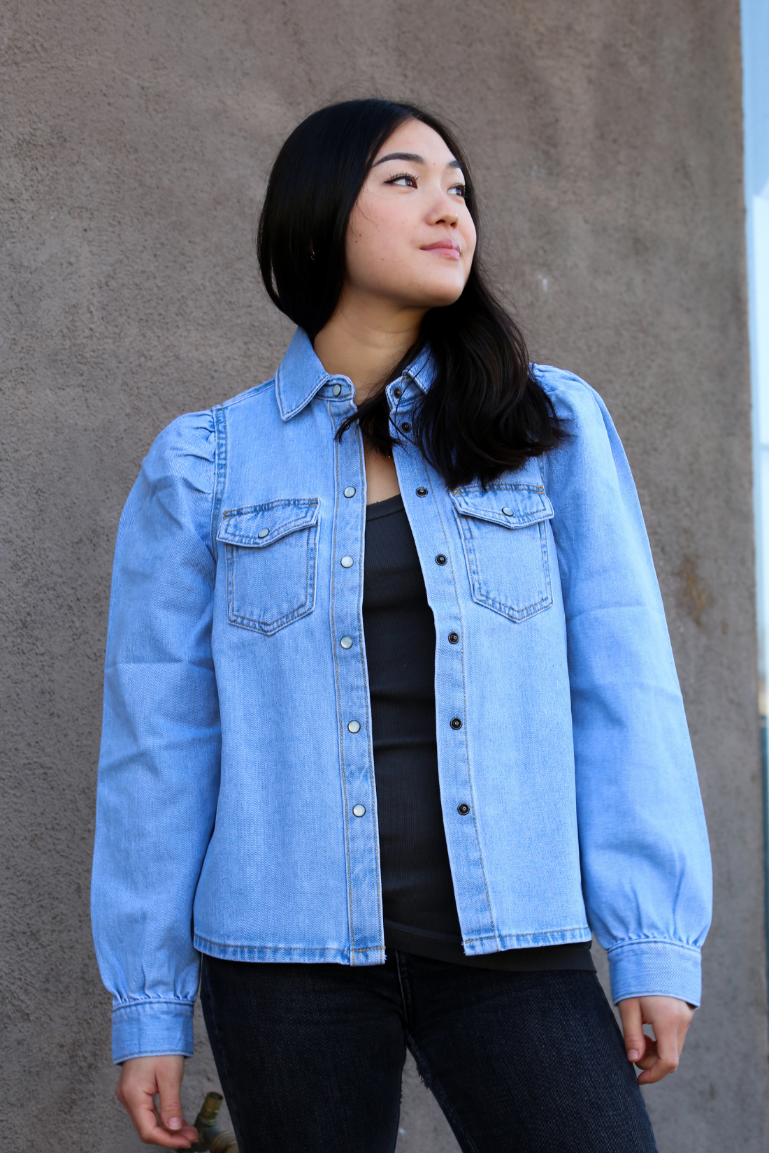 Light Blue Denim Long Sleeve Top