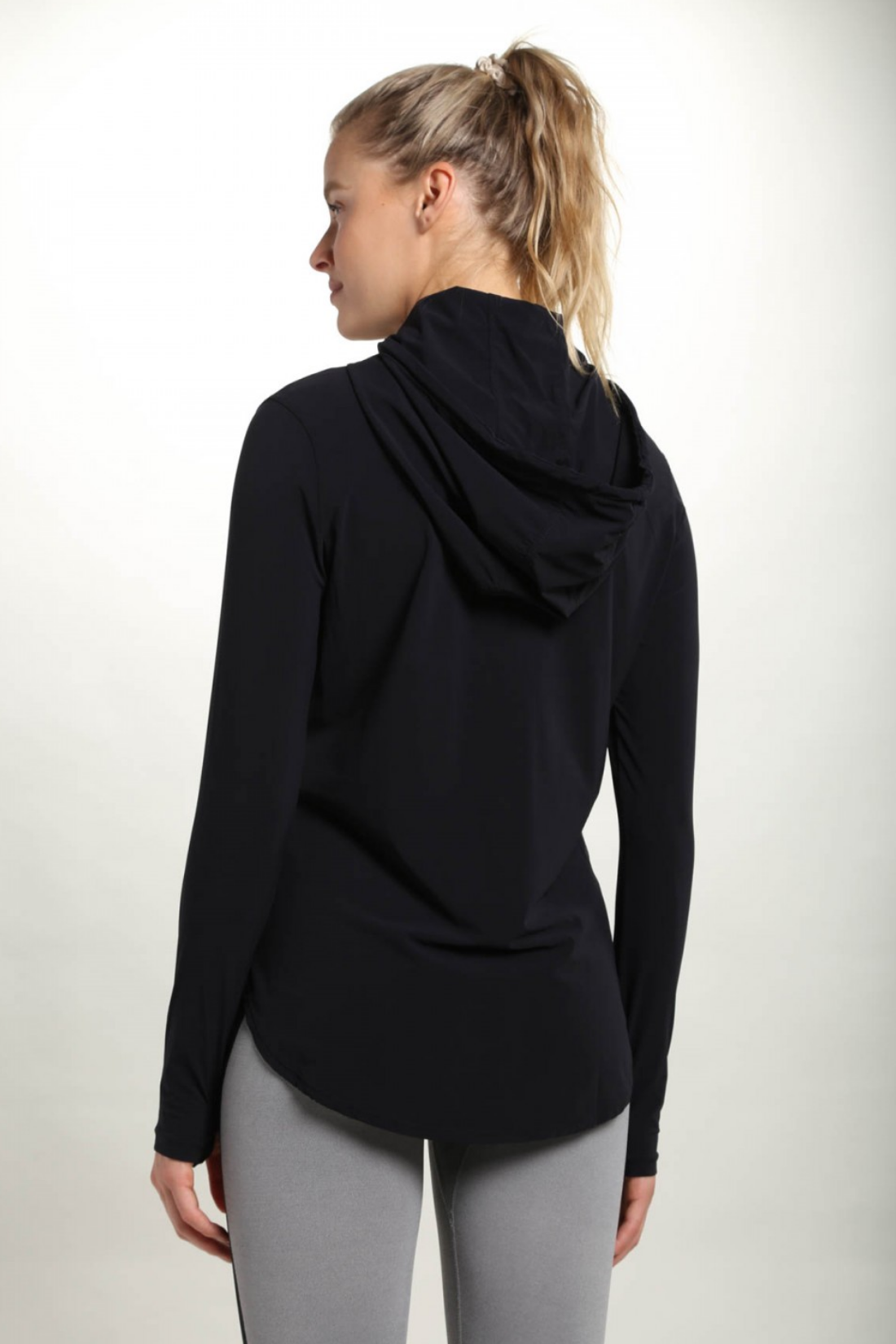 Black Long Sleeve Hoodie Pullover with Thumb Holes