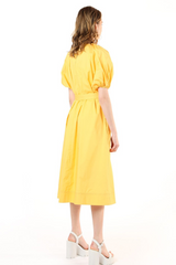 Yellow Midi Dress with Self Tie