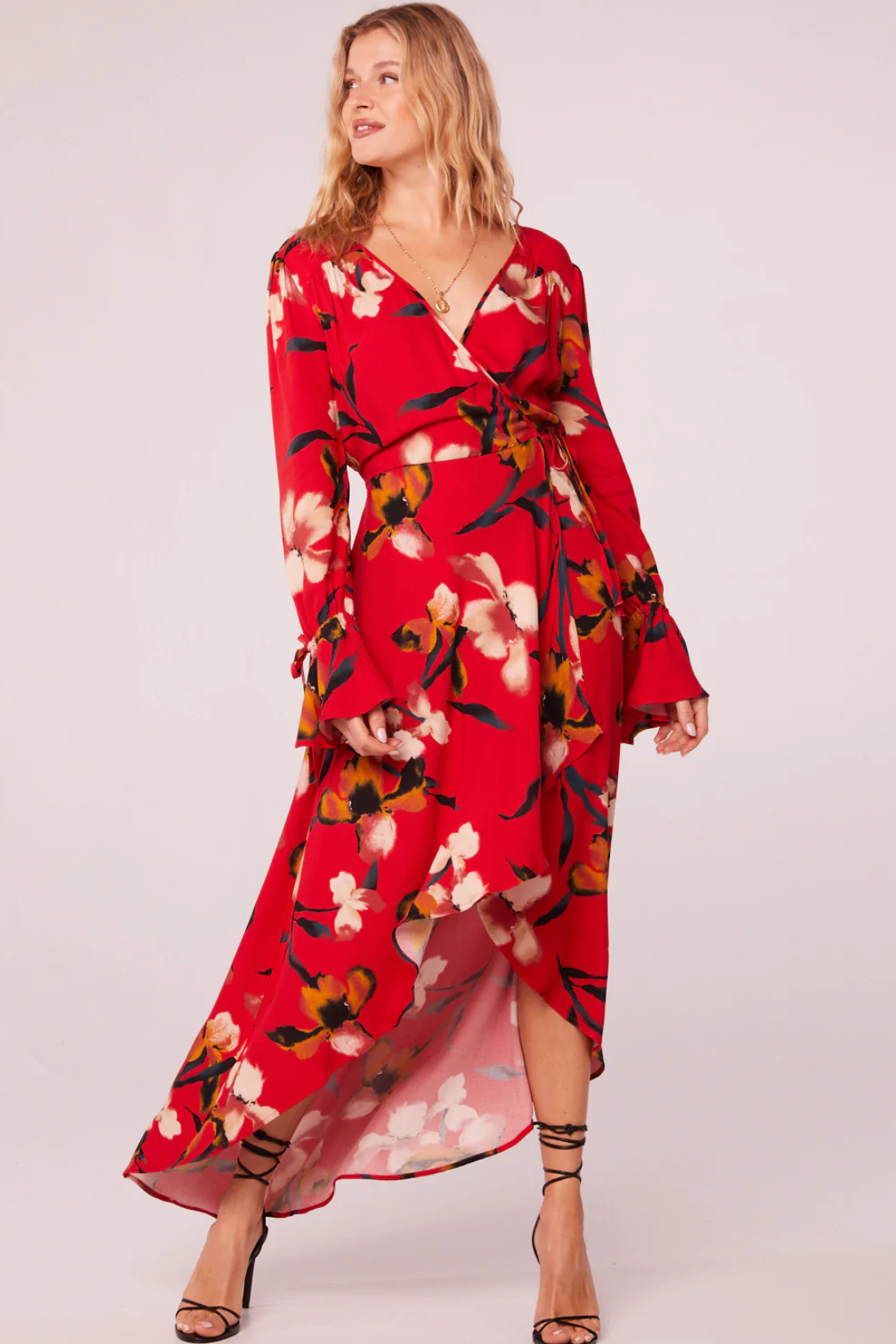 Polly Red Floral Wrap Maxi Dress