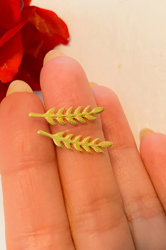 Brass or Silver Fern Leaf Stud Earring