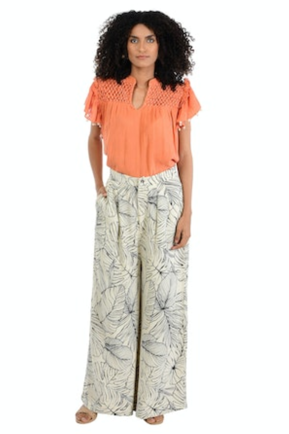 Beverly Natural Palm Wide Leg Pant