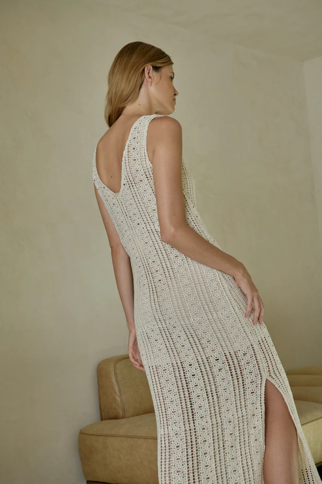 Cream Yara Crochet Sleeveless Dress